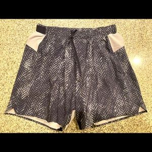 Men’s small lululemon shorts black and grey with liner and 5” inseam.